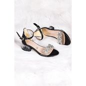 Kiko Kids Yangu Vakko Taşlı Kız Çocuk 3 cm Şeffaf Topuklu Sandalet Abiye Ayakkabı