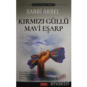 Kırmızı Güllü Mavi Eşarp