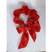 Kırmızı Saten Fiyonklu Saç Tokası, Elastik Scrunchie,Saç Acıtmayan Toka