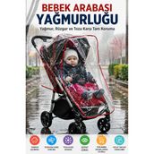 Kırmızı Şeritli Universal Bebek Arabası Yağmurluğu Şeffaf Pvc Yağmur Rüzgar Toz Koruyucu Kılıf