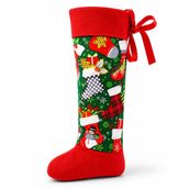 Kırmızı Yılbaşı Temalı Doldurulabilir Kumaş Çorap, Noel Süsü, 40x17 cm, 1 Adet HEDİYELİK