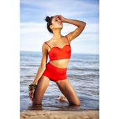 Kırmızı Yüksek Bel Bikini Alt Üst Takım