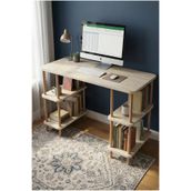 Kitaplıklı Bilgisayar Masası Raflı Çalışma Masası Modern Dekoratif Ofis Mobilyası (Traverten)