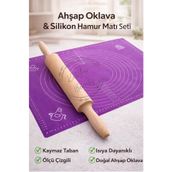 Kitchen Beauty Silikon Hamur Açma Matı Ölçekli Hamur Açma Altlığı Ve Ahşap Rulo Hamur Açıcı Merdane Oklava