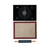 Kitchen Design Lab 1. Sınıf Fırın Pişirme Altlığı Siyah Ölçülü Hamur Açma Matı 45x65 CM Bambu Saplı Silikon Merdane