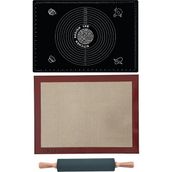 Kitchen Design Lab Fırın Pişirme Altlığı, Siyah Ölçülü Hamur Açma Matı 45 x 65 Cm, Bambu Saplı Silikon Merdane