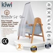 Kiwi Woody Sallanabilir Doğal Ahşap Anne Yanı Portatif Beşik - Açık Mavi