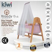 Kiwi Woody Sallanabilir Doğal Ahşap Anne Yanı Portatif Beşik - Fuşya - Pembe