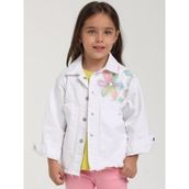 Kız Çocuk Çiçek Desenli Kot Ceket - Beyaz - 4 - 5 Yaş