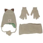 Kız Çocuk Haki Leopar Kulaklı Lovers Yazılı Atkı Bere Takımı 4-8 Yaş