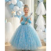 Kız Çocuk Kostüm Mavi Elsa Frozen Düşük Omuz Detaylı Kasnaklı Kabarık Elsa Kostüm 3-8 Yaş