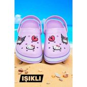 Kız Çocuk Lila Kuromi Baskılı Tabanı Işıklı Plaj Havuz Terliği & Sandaleti