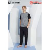 Kly 2117 Erkek %100 Pamuklu Bisiklet Yaka Rahat Kalıp Kısa Kollu Pijama Takım