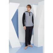 Kly 9132 Büyük Beden Erkek Düğmeli Uzun Kol Pijama Takım