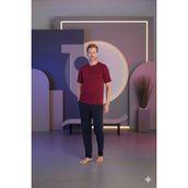Kly Erkek Büyük Beden Midi Yaka Pijama Takımı - Bordo - 7XL