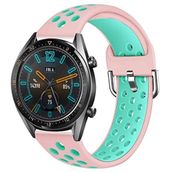 KNY 2125205166 Huawei GT 2 46 mm Pembe-Turkuaz Delikli Renkli Spor Silikon Kayış Kordon