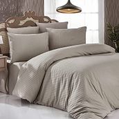 Komfort Home Çizgili Pamuk Saten Sütlü Kahve Tek Kişilik Nevresim Takımı