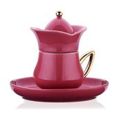 Korkmaz Lalezar Pembe 2 Kişilik Türk Kahvesi Fincanı - Pembe - Altın