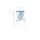 Koton 001 Erkek Çocuk Dinozor Baskılı Kısa Kollu Pamuklu Bisiklet Yaka Kırık Beyaz T-shirt