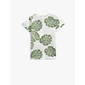 Koton 05V Erkek Çocuk Haki Desenli Palmiye Baskılı Kısa Kollu Bisiklet Yaka T-shirt