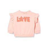 Koton 274 Kız Bebek Pembe Fırfırlı Peluş Detaylı Bisiklet Yaka Şardonlu Sweatshirt