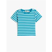 Koton 3SKG10152AK 6S4 Mavi Çizgili Kız Çocuk Viskoz Jersey Kısa Kollu T-Shirt