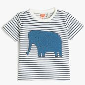 Koton 3SMB10144TK Lacivert Çizgili Fil Aplike Erkek Bebek T-shirt