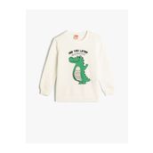 Koton 4SMB10045TK Ekru Dinozor Baskılı Erkek Bebek Sweatshirt