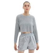 Koton 4WAK10107NK Gri Delikli Crop Kadın T-shirt