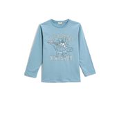 Koton 600 Erkek Çocuk Dinozor Baskılı Uzun Kollu Bisiklet Yaka Açık İndigo T-shirt