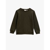 Koton Erkek Çocuk Pamuklu Çizgili Bisiklet Yaka Islemeli Sweatshirt Lacivert 1YMB18970ZK01M912