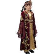 Köylü Kostüm Mihrimah Sultan Kıyafeti Kız Çocuk Lüks Kadife Bindallı Elbisesi Bordo - 11 - 13 Yaş