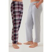 Koza İç Giyim Erkek Pamuklu 2'li Tek Alt Pijama Ekoseli Desen ile Rahat ve Şık Seçim - XL - Lacivert - Gri Melanj