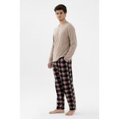 Koza İç Giyim Erkek Pamuklu Uzun Kollu Basic Siyah - Vizon Ekose Desenli Cep Detaylı Pijama Takımı - 2XL