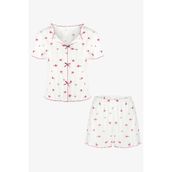 koza iç giyim Kadın Çiçek Desenli, Fiyonklu, Kaşkorse Pijama Takımı, Pembe, XL