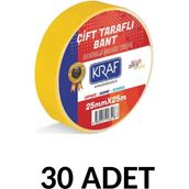 Kraf 30 Adet 25 mm x 25 Metre Çift Taraflı Bant