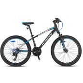 Kron XC 75 24 Jant 21 Vites V Fren Pabuçlu Alüminyum Full Shimano Mat Siyah Gri Mavi Dağ Bisikleti