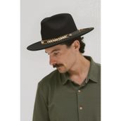 Külah Erkek Etnik Deri Şeritli Fedora Şapka - Siyah