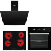 Kumtel Siyah Vitro Dijital Siyah Cam Ankastre Set