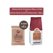 Kurukahveci Mehmet Efendi 10x100 gr Türk Kahvesi + 1 kg Colombian Çekirdek Kahve