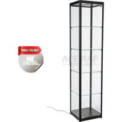 Kurulu Teslimat, Camlı Dolap, Camlı Vitrin, Teşhir Koleksiyon Dolabı, Cam Dolap - 30X30X180 - Siyah