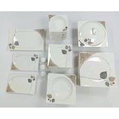 Kütahya Porselen Bone Porcelain 52 Parça Kare Yemek Takımı - Yaprak Desenli