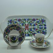 Kütahya Porselen Tepsili Dekor No:07458 2 Kişilik Kahve Fincanı