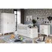 KznHome Kartopu Country Tarzı Bebek Odası Takımı - 3 Parçalı Tamamı MDF Beyaz