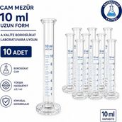 Labolist Cam Mezür 10 ml Uzun Form A Kalite Borosilikat Laboratuvara Uygun 10 Adet