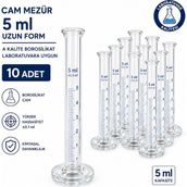 Labolist Cam Mezür 5 ml Uzun Form A Kalite Borosilikat Laboratuvara Uygun 10 Adet