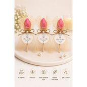 Larina Hediyelik Ale Tasarım Hediyelik Mum - Nikah Şekeri, Düğün, Nişan, Söz ve Kına Hatırası (Kişiye Özel Kartlı & Kokulu) - Pembe - 20 Adet