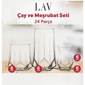 Lav Cam Meşrubat Bardağı Seti 24 Parça Şeffaf Desensiz Özel Tasarım Günlük ve Misafir İçin
