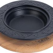 Lava 18 cm Siyah Döküm Oval Döner Sos Tabağı Kayın Servis Ahşabı