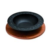 Lava 19 cm Siyah Döküm Yuvarlak Çorba Kasesi Kayın Servis Ahşabı